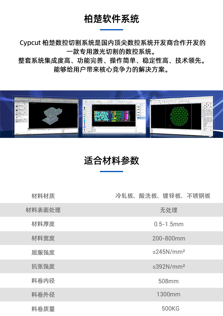 柏楚软件系统|适合材料参数